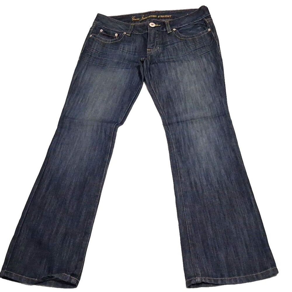 ​Guess Jeans Pismo Straight Womens 31 Blue Denim Dark Wash Low Rise Stretch Y2K
